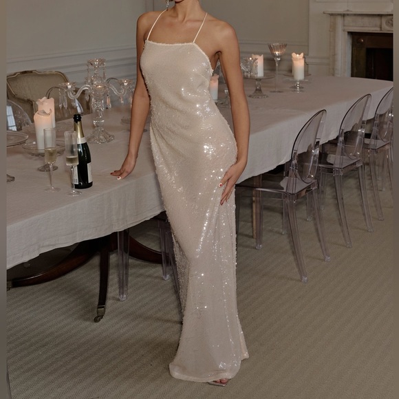 4th + Reckless Nude Sequins Cross Back Maxi BEC Dress Size: Medium - Picture 5 of 14